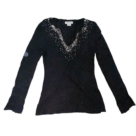 Michael Michael Kors V Neck Sweater Sequin Detail Around Neck Line Size Medium - Picture 1 of 9